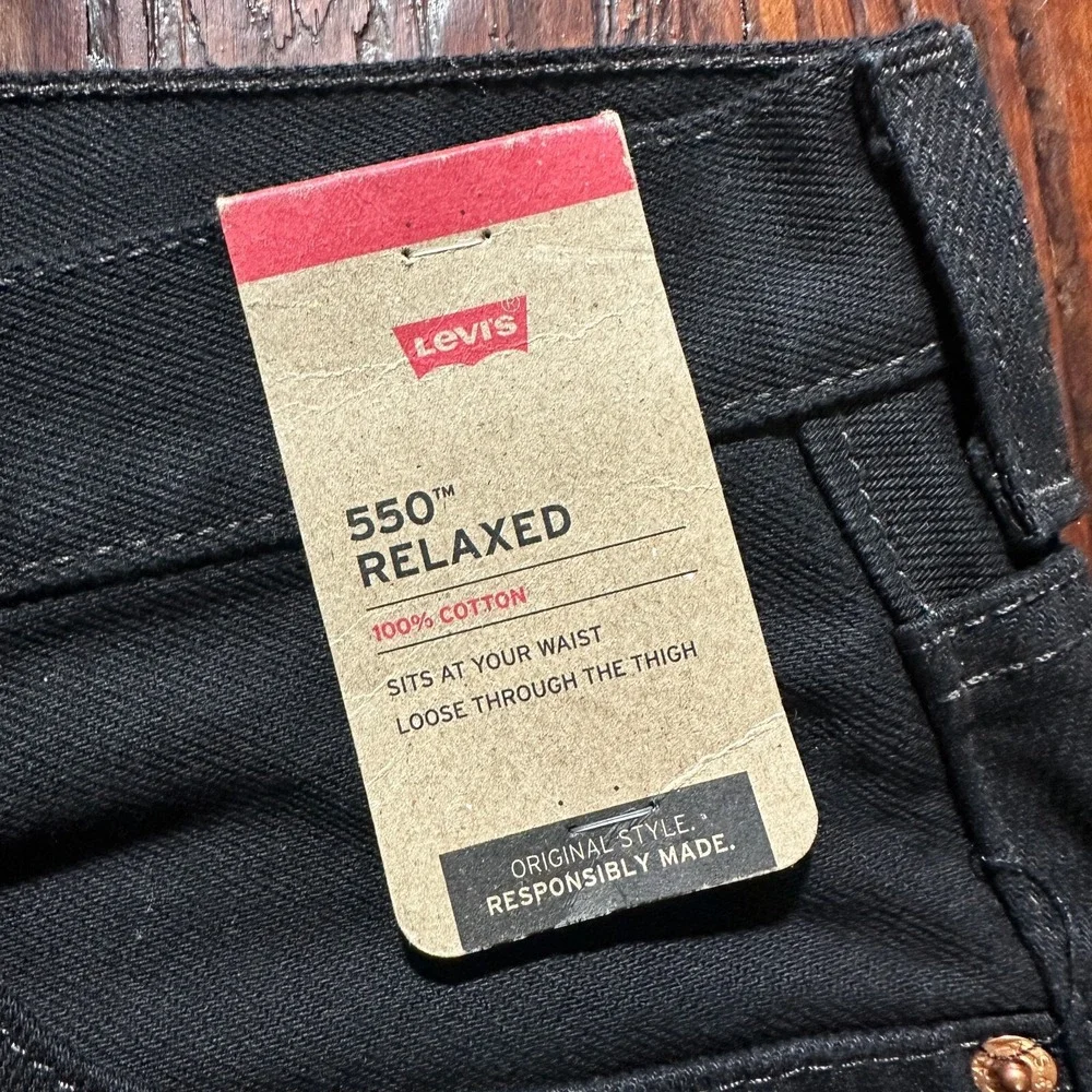 NWT Levis 550‎ Jeans Mens 48x30 Black Relaxed Fit Big & Tall Denim 100% Cotton